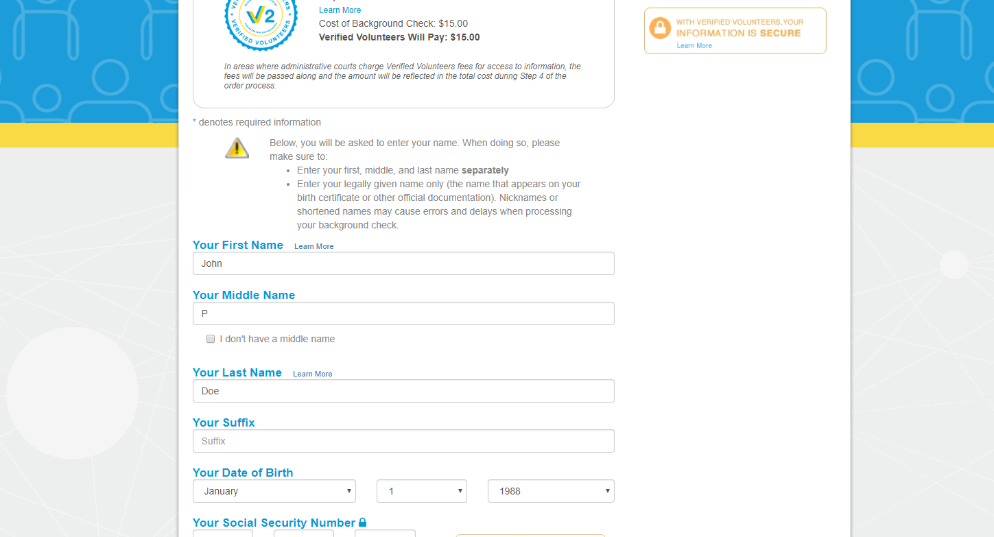 step 3 ordering- enter name,dob,SSN